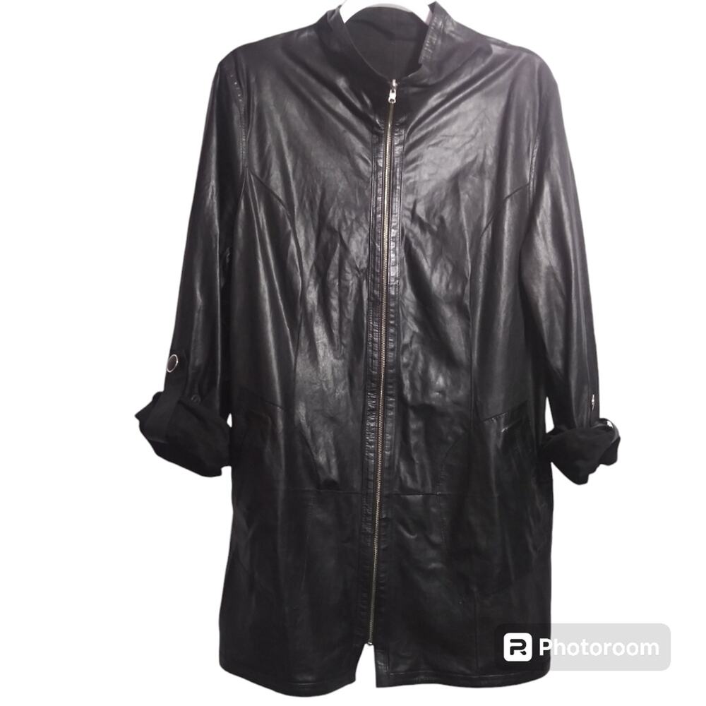 Kobakko (MR) Black Leather Suede Reversible Long Zip Up Jacket Size M